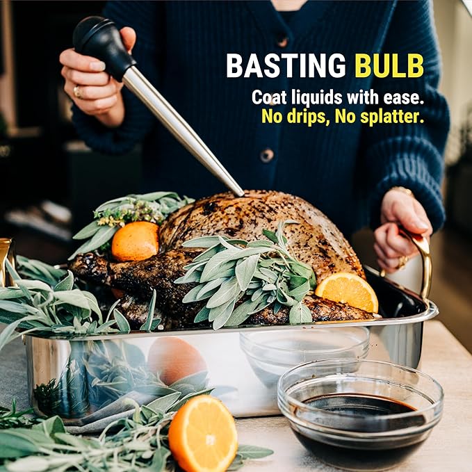 Liquid Solution Turkey Baster 5 Piece Set – Includes Baster for Cooking, Barbecue Basting Brush, 2 Flavor Injector with Cleaning Brush – Great Gift Idea for Thanksgiving