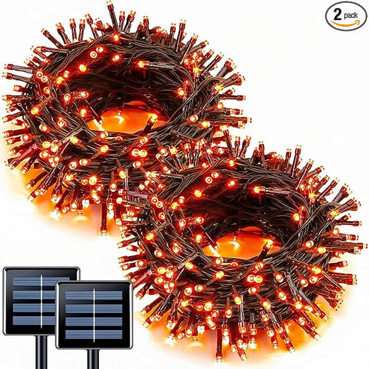 JMEXSUSS 2 Pack Solar String Lights Outdoor Waterproof, Total 66 FT 200 LED Solar Christmas Lights Outdoor, Twinkle Light for Christmas Tree Outside Garden Yard Xmas Decor, Orange