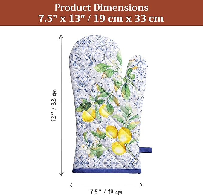 Maison d'Hermine Oven Gloves 100% Cotton Oven Mitt 7" x 13" with Loop Heat Resistant BBQ Cooking Gloves Baking Grilling Kitchen Hotel Home Farmhouse Spring Summer (Pack of 1, Citrus)