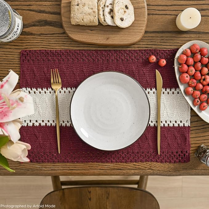 Artoid Mode Red Farmhouse Rustic Placemats Set of 4,12x18 Inch Seasonal Hollow Table Mats Party Kitchen Dining Decoration