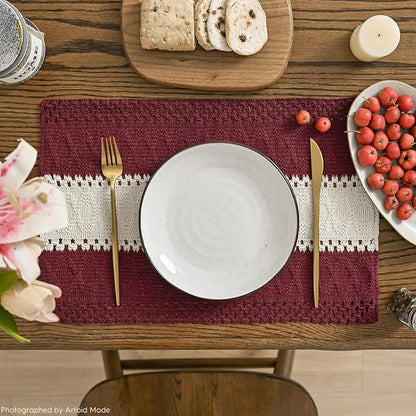 Artoid Mode Red Farmhouse Rustic Placemats Set of 4,12x18 Inch Seasonal Hollow Table Mats Party Kitchen Dining Decoration