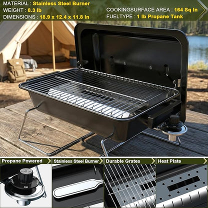 BESTFIRE Portable Propane Gas Grill with New 2-in-1 Valve - Compatible with Large Tank & Small Cylinder, Gas Grill with Foldable Legs & Adjustable Regulator,Heavy Duty, Perfect for Outdoor Camping
