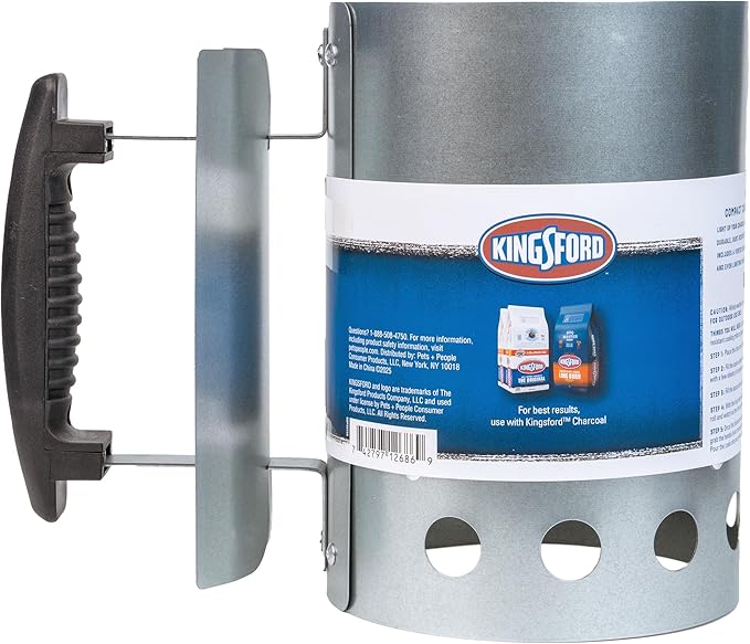 Kingsford Compact Charcoal Chimney Starter for Grills and BBQs, Dimensions 8.1 x 5.7 x 10 Inch, Quick-Light, Heat Shield, Stay-Cool Handle, Durable Zinc Steel, No Assembly