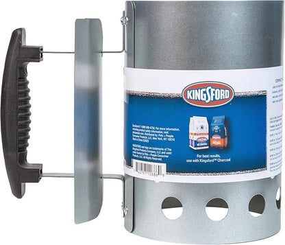 Kingsford Compact Charcoal Chimney Starter for Grills and BBQs, Dimensions 8.1 x 5.7 x 10 Inch, Quick-Light, Heat Shield, Stay-Cool Handle, Durable Zinc Steel, No Assembly
