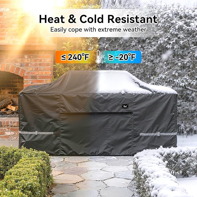 110 Inch Island Grill Cover, 600D Heavy Duty Waterproof Extra Large Grill Cover for Outside, Tear & Fade Resistant Outdoor Kitchen Cover with Buckle, Drawstring, Air Vent, Black