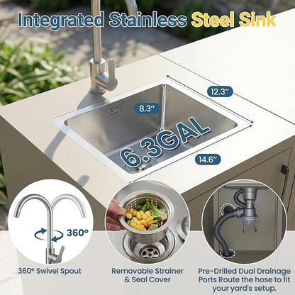 Wisteria Lane Outdoor Storage Cabinet with Stainless Steel Sink, Aluminum Modular Outdoor Kitchen, All Weather Kitchen Island with Sink Station for Patio, BBQ, Backyard