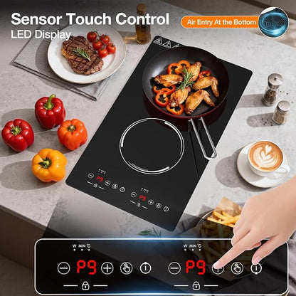 Double Induction Cooktop, Portable Induction Stove Hot Plate with 9-Level Touch Control, Safety Lock, Auto Shutoff Timer Setting, Overheating Protection for Apartments, RVs, Camping