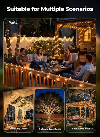 Brightown 2 Pack Solar String Lights Outdoor Waterproof, 92Ft 240 LED Solar Outdoor Lights String with 8 Modes, Transparent Wire String Light for Patio Tree Garden Party Decorations, Warm White