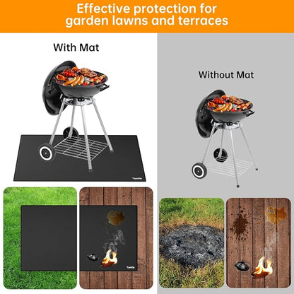 Tamfile 68x48 Inch Grill Mats for Blackstone, Double-Sided Fire Pit Mat | Deck Patio Protector Pad, Fireplace Pit Rubber Mat, Oil-Proof Waterproof BBQ Protector for Solo Stove Bonfire, Black