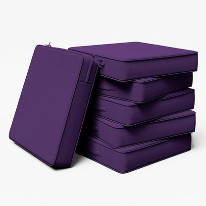 Outdoor Chair Cushion 24 x 24 x 5 Inches Patio Furniture Outdoor Waterproof Seat Cushion, Patio Chair Cushion with Handles and Ties, Square Dining Chair Cushion Set of 6, Purple