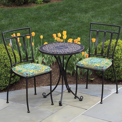 DYTXIII Set of 2 Outdoor Chair Cushions with Ties,Water Repellent Patio Chair Pads 17"x 16" for Outdoor Furniture,Round Corner Seat Cushions for Garden Yard Kitchen Damask Green