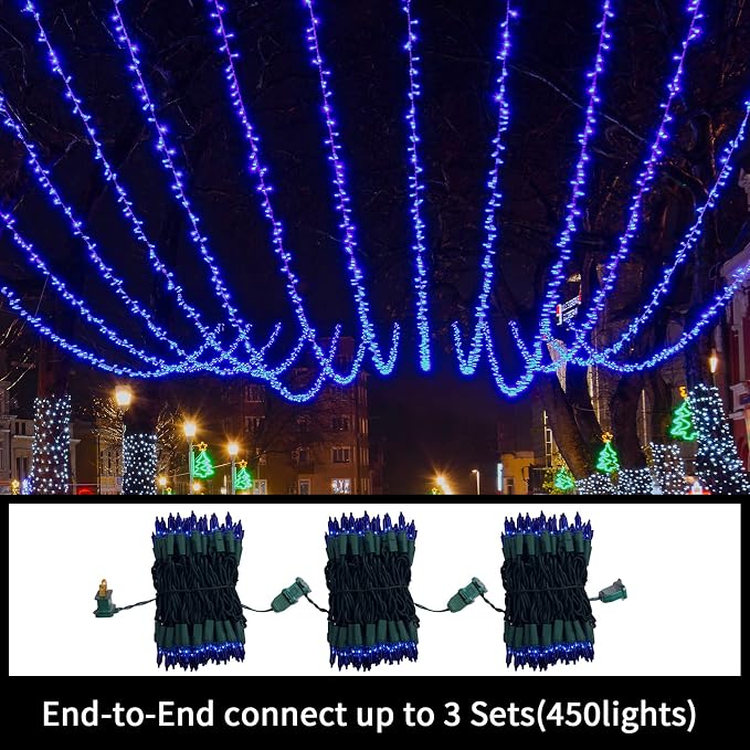 Super-Bright Extendable Blue Christmas Lights Decoration 150Lights 31.9ft UL Certified Mini Bulb String Lights Set for Outdoor Christmas Tree Garden Holiday Party Patio Wedding Garland Decor