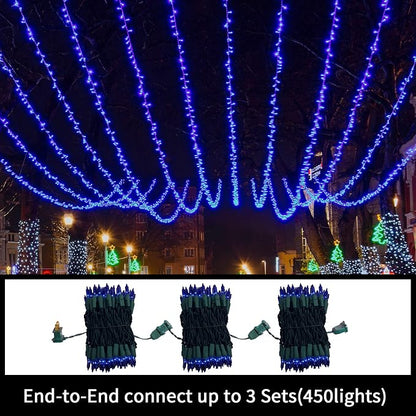 Super-Bright Extendable Blue Christmas Lights Decoration 150Lights 31.9ft UL Certified Mini Bulb String Lights Set for Outdoor Christmas Tree Garden Holiday Party Patio Wedding Garland Decor