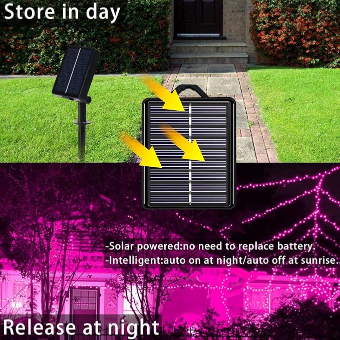 Solar Christmas String Lights, Pink 200Led Outdoor Waterproof | 2 Pack Total 400LED 144Ft 8 Modes Timer, IP44 Outside Valentines’ Day Fairy Lights for Tree, Garden, Patio, Yard Decorations