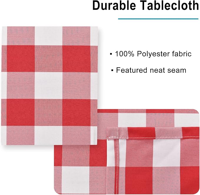 Hiasan Checkered Tablecloth Rectangle, 30 x 60 Inch - Waterproof and Wrinkle Resistant Table Cloth for Picnic, Dinner, Party and Christmas, Washable Polyester Fabric, Red and White Gingham Pattern