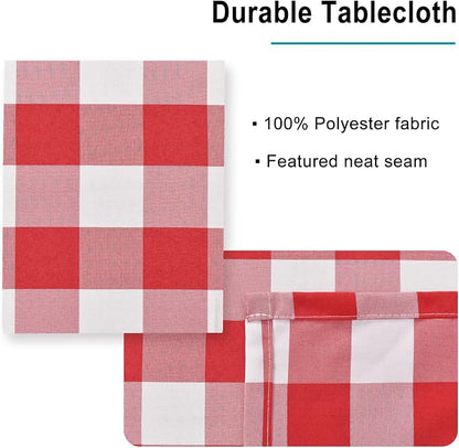 Hiasan Checkered Tablecloth Rectangle, 30 x 60 Inch - Waterproof and Wrinkle Resistant Table Cloth for Picnic, Dinner, Party and Christmas, Washable Polyester Fabric, Red and White Gingham Pattern