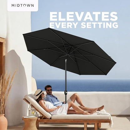 Midtown Umbrellas – The Lean 10 Ft Patio Umbrella with 10-Year-No-Fade Acrylast Acrylic Fabric, Auto-Tilt and 8 Reinforced Ribs for Deck, Pool, Garden, Hotel & Cafes – Eclipse Canopy, Black Pole