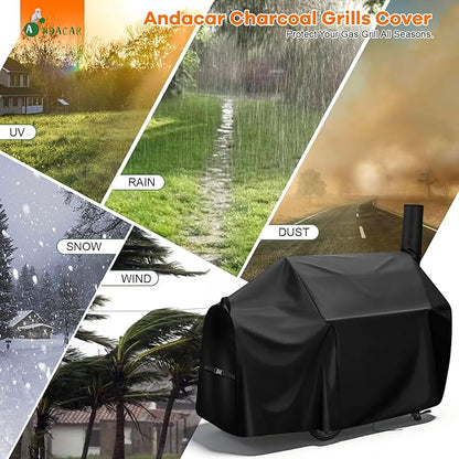 Charcoal Grills Cover for Oklahoma Joe's Longhorn Offset Smoker - 13201747-50, Waterproof Outdoor Grill Cover BBQ Grill Cover Barbeque Grill Cover (Cover Only) - 65" L×37" W×50" H, Black