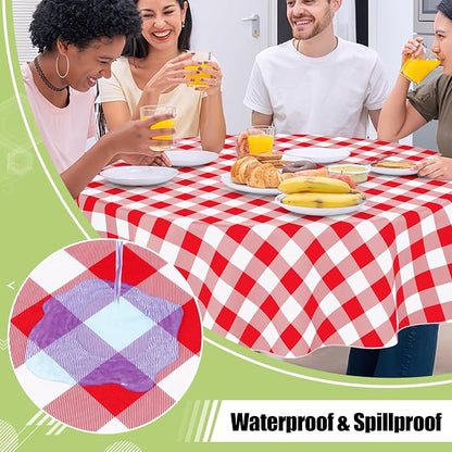 Smiry Oval Table Cloth, Vinyl Tablecloths with Flannel Backing, 60"x102" | Waterproof Picnic Table Cloth, Wipeable Buffalo Plaid Table Cover for Indoor and Outdoor (Red & White)
