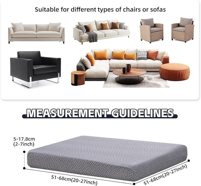 8Pcs Patio Cushion Covers, Outdoor Stretch Cushion Covers, Washable | Stretch Fit, Replacement, Washable and Reusable Furniture Protectors, Fits most patio furniture cushion covers, Cover Only