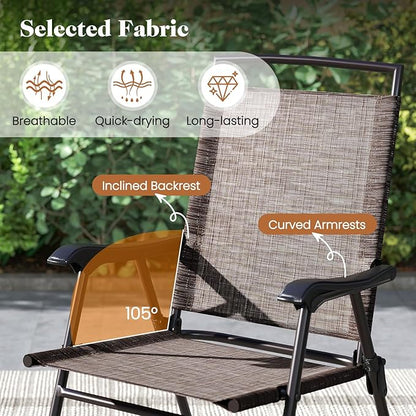 Goplus Patio Bistro Set, 3-Piece Patio Dining Furniture Set with Round Tempered Glass Table, 2 Foldable Chairs, Small Outdoor Folding Chairs & Table Set for Porch Garden Pool Yard