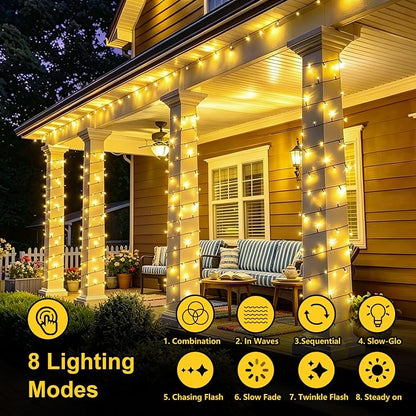 QITONG 2 Pack Warm White Solar String Lights Outdoor Waterproof, Each 33ft 100 LED Solar Christmas Lights, 8 Modes Green Wire Solar Twinkle Tree Lights for Outside