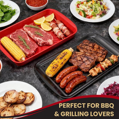 Grill Prep Trays Set of 2, Grill Tray for BBQ Meat Prep, Marinating & Serving, Large Melamine Grilling Prep and Serve Trays with Deep Raised Edges, Outdoor Grill Serving Tray, BPA Free