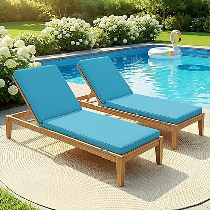 Fabuday Chaise Lounge Chair Cushions for Outdoor Furniture - 72 x 21 x 3 Inch Waterproof Patio Pool Sunbrella Lounger Pads Replacement with Removable Cover, Teal, Set of 2