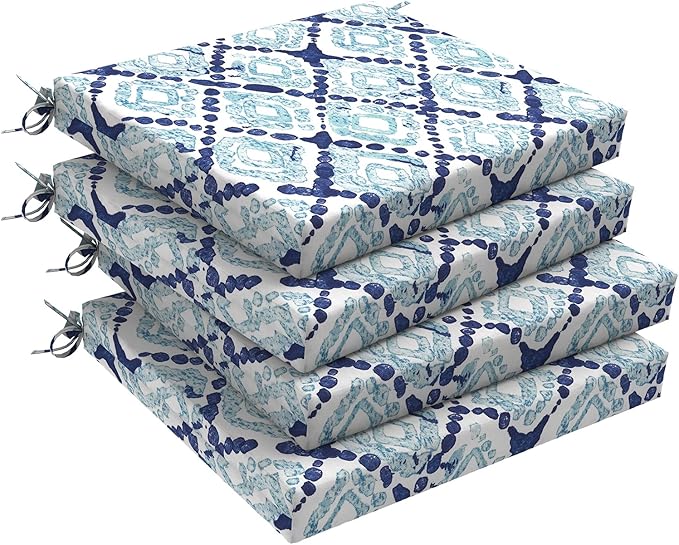 DYTXIII Set of 4 Outdoor Chair Cushions, Water Resistant 18.5"x16"x2" Square Seat Cushion for Patio Dining Chairs, High-Density Replacement Pads for Indoor Outdoor Furniture - Boho Geometry Blue