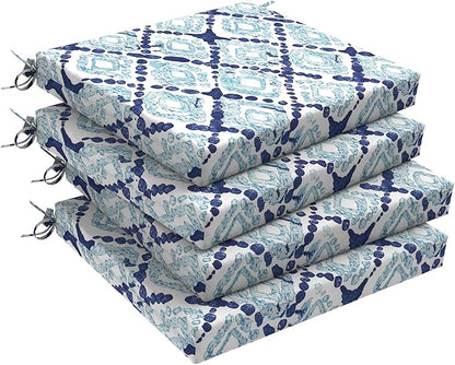 DYTXIII Set of 4 Outdoor Chair Cushions, Water Resistant 18.5"x16"x2" Square Seat Cushion for Patio Dining Chairs, High-Density Replacement Pads for Indoor Outdoor Furniture - Boho Geometry Blue