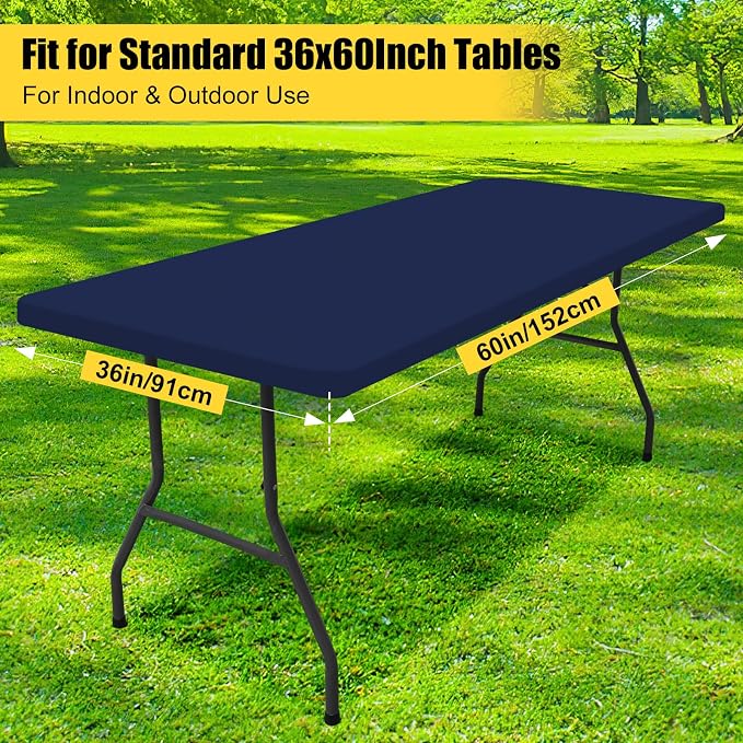 Smiry Rectangle Picnic Table Cloth, Waterproof Elastic Fitted Tablecloths for 5 Foot Tables, Washable Polyester Table Cover for Camping, Indoor and Outdoor (Navy, 36"x60")