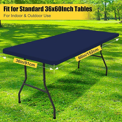 Smiry Rectangle Picnic Table Cloth, Waterproof Elastic Fitted Tablecloths for 5 Foot Tables, Washable Polyester Table Cover for Camping, Indoor and Outdoor (Navy, 36"x60")