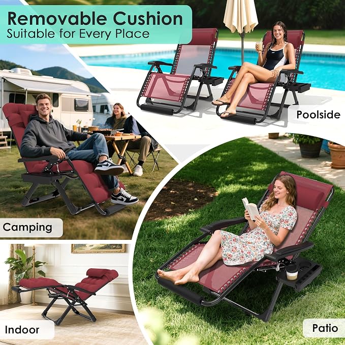 Suteck Oversized Zero Gravity Chair, 29" XL Reclining Lounge Chairs | W/Removable Cushion&Headrest, Upgraded Lock, Big Cup Holder and Footrest, Reclining Camping Chair Recliner for Indoor Outdoor