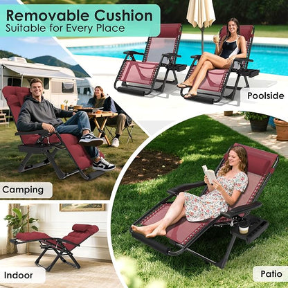 Suteck Oversized Zero Gravity Chair, 29" XL Reclining Lounge Chairs | W/Removable Cushion&Headrest, Upgraded Lock, Big Cup Holder and Footrest, Reclining Camping Chair Recliner for Indoor Outdoor