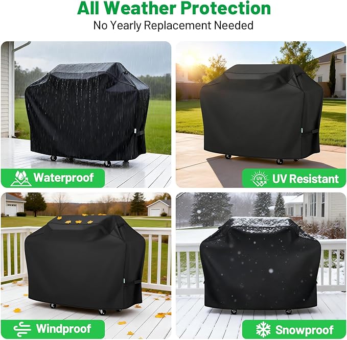 70 Inch Grill Cover for Outdoor Grill, Heavy Duty Waterproof Large Barbecue Cover for Weber, Char-Broil, Nexgrill 4-6 Burner Grills, Gas BBQ Grill Cover with Handle Strap, Black