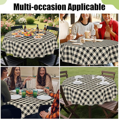 Smiry Oval Table Cloth, Vinyl Tablecloths with Flannel Backing, 60"x84" | Waterproof Picnic Table Cloth, Wipeable Buffalo Plaid Table Cover for Indoor and Outdoor (Black & Beige)