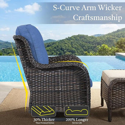 Outdoor Couch All Weather PE Wicker Patio Sofa Outdoor Sofa Deep Seating for Porch Deck Backyard-Brown/Blue