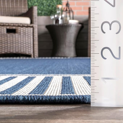 nuLOOM Asha Navy Bordered Power Loomed Indoor/Outdoor Area Rug, 10' x 12'