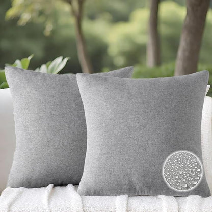Outdoor Throw Pillows with Inserts, Waterproof Pillows for Outdoor Seating, Square Decorative Garden Cushion for Patio Furniture, Bed, Couch, Sofa(Light Gray, 20" x 20" (Pack of 2))