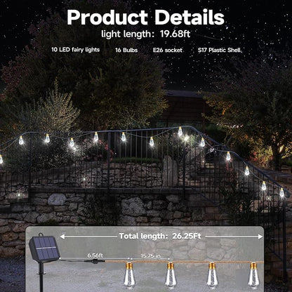 Solar Outdoor String Lights, 2 Pack 20Ft Vintage Rope Hemp Solar Patio Lights, Waterproof White Solar Powered String Lights With 8 Modes 16 Shatterproof Bulbs for Garden Stairs Balcony Café Bistro