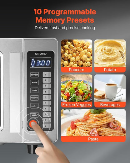 VEVOR Commercial Microwave Oven, 0.9 Cu Ft, 1000W Digital Stainless Steel Countertop Microwave Oven with Touchscreen, 10 Cooking Presets, 5 Power Levels, Multi-Lock Door & Easy Clean for Restaurants | Digital Microwave with Touchscreen,0.9 Cu Ft,10 Coo...