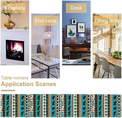 Aztec Horse Print Table Runner, Spring Summer Seasonal Holiday Kitchen Dining Table Decoration for Indoor Outdoor Home Party 13x70 Inch