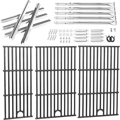 Uniflasy Grill Parts for Charbroil Performance 5 Burner 463448021 463449021 463451022 Cast Iron Grill Grates Stainless Steel Burners, Heat Plates, Igniter & Crossover Tubes