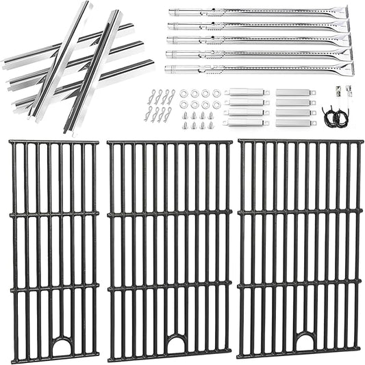 Uniflasy Grill Parts for Charbroil Performance 5 Burner 463448021 463449021 463451022 Cast Iron Grill Grates Stainless Steel Burners, Heat Plates, Igniter & Crossover Tubes