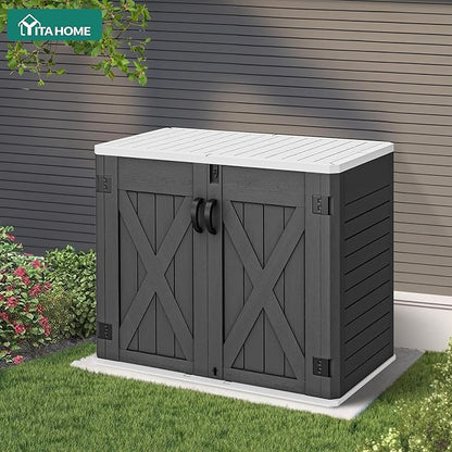 YITAHOME Outdoor Horizontal Storage Shed with X-Shaped Lockable Door, 35 Cu Ft All-Weather Resin Tool Shed w/o Shelf, Ideal for Bike, Trash Cans, Garden Tools, Lawn Mowers, Dark Gray