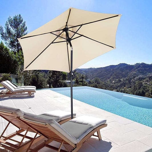 7.5FT Patio Umbrella, Outdoor Table Umbrella, Market Umbrella with Push Button Tilt and Crank for Garden, Lawn, Deck, Backyard & Pool