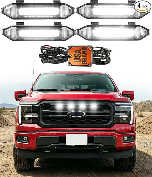 LED Grill Lights for Ford F150 2024-2026 Accessories Lariat Only, White | Direct-Snap F150 Front Grille Marker Lights, OEM-Style Fit, IP68 Waterproof, Raptor-Style Front-End Upgrade, Off-Road Ready