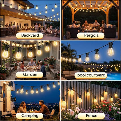 200FT 2‑Pack Dimmable Outdoor String Lights, with LED Vintage Edison Bulbs | Connectable Commercial Waterproof Shatterproof Patio Lights, Plug in 2700K Hanging Lighting for Backyard Balcony Garden Decor