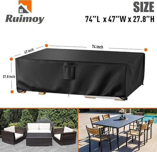 Ruimoy Patio Furniture Covers, Outdoor Furniture Cover Waterproof, General Purpose, Outside Table and Chair Covers, Heavy Duty 600D (74 Inch L x 47 Inch W x 27.8 Inch H)