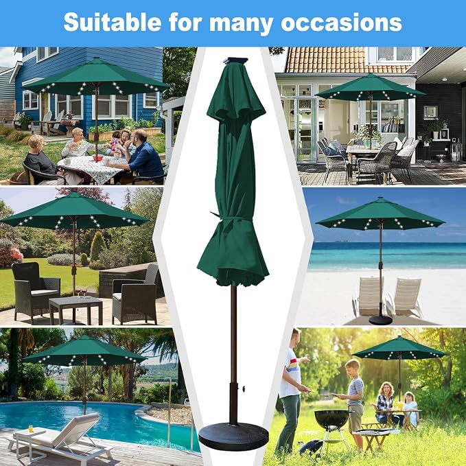 Eurmax USA 10-Year-Non-Fading 10FT Outdoor Patio Market Umbrella with LED Lights,UPF50+ UV Resistant,Heavy Duty Commercial Grade,Crank Lift Design,Windproof Vented Top for Garden,Pool,Deck,Forest Green